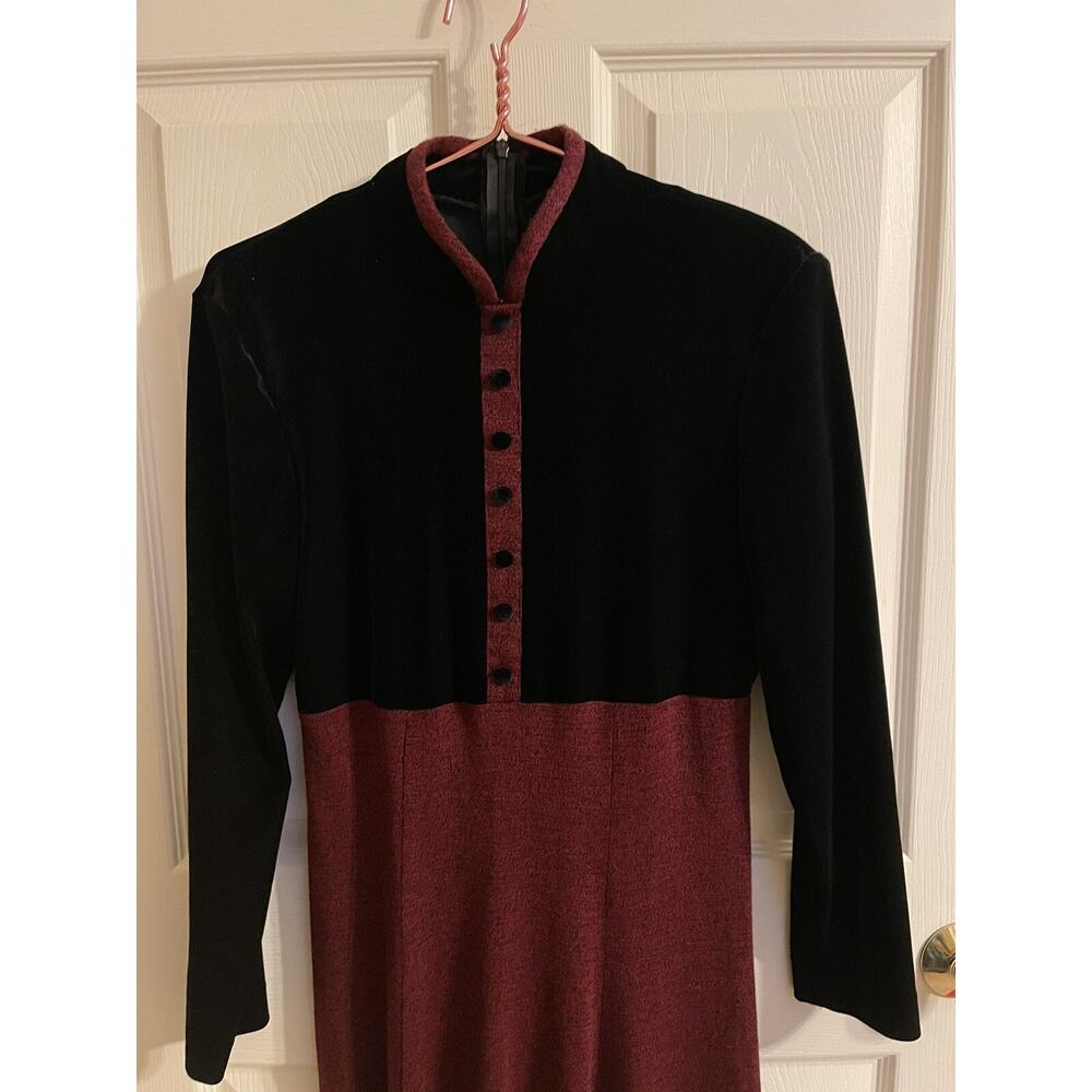 90s 80s JSJ shoulder pads Black Red Maxi dress Velvet Regency Long Med/L 40w